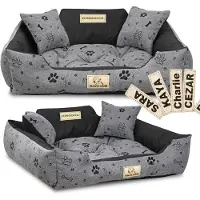 AIO Factory Hondenbed KINGDOG, 100x75 cm, gepersonaliseerd, waterdicht, met botmotief, zwart