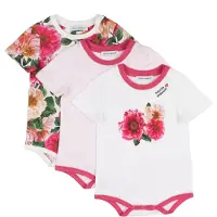 Dolce&Gabbana Cadeaubox - Rompers s/s - 3 st. - Wit/Roze - - 0-3 mnd - Rompers Korte Mouw