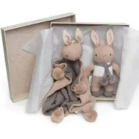 Threadbear Cadeauset - Bruin Konijnenrammelaar en Knuffeldoekjes - - OneSize - Knuffeldoekjes