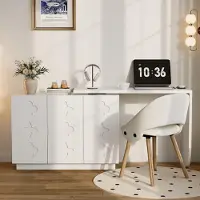 MODFU - Bureau Met Draaibaar Hoekelement En Opbergkast - Multifunctioneel - Modern - Voor Werkkamer - MDF - Wit