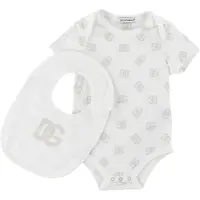 Dolce&Gabbana Cadeaubox - Babyslabbetje/Romper s/s - Logo Beig - - 3-6 mnd - Rompers Korte Mouw