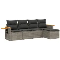 vidaXL 5-delige tuinmeubelset met kussens, grijs, polyrotan