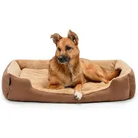 Lionto zacht Hondenbed, omkeerbaar kussen & antislip bodem 90x70 cm bruin/beige