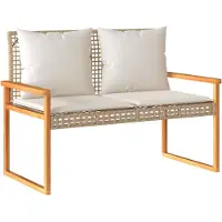 vidaXL Tuinbankje met kussen poly rattan en acaciahout gemengd beige