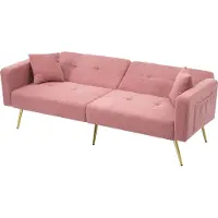 STILVORA slaapbank, hoekbank met bedfunctie en verstelbare hoek, chaise longue met kussens en zijdelingse opbergzakken, gouden poten, roze