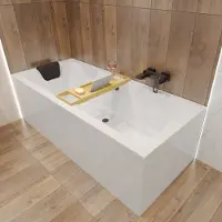 Besco QUADRO ligbad 175 x 80 cm wit met hoofdsteun met bamboe badplank