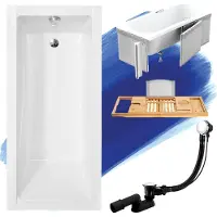 Besco MODERN ligbad 120 x 70 cm wit met styropor ombouw met bamboe badplank