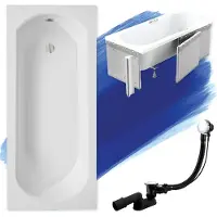 Besco Badkuip, rechthoekig, 170x75 cm, met isolatie van polystyreen, afvoerkit en poten, GRATIS | Complete set 4-in-1, originele acryl badkuip met sifon | BADLAND INTRICA