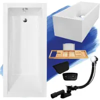 Besco MODERN ligbad 120 x 70 cm wit met baddrager met hoofdsteun met bamboe badplank