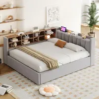 STILVORA Gestoffeerd Bed 140x200 cm – Tweepersoonsbed Met Hydraulische Opbergruimte – Hoofdeinde Met Nachtlicht & USB – Fluweel – Lichtgrijs – Zonder Matras