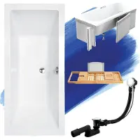 Besco QUADRO ligbad 155 x 70 cm wit met styropor ombouw met bamboe badplank
