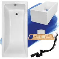 Besco OPTIMA ligbad 160 x 70 cm wit met baddrager met bamboe badplank