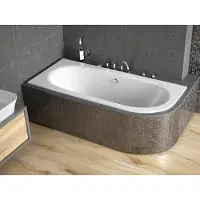 Besco AVITA SLIM hoekbad 170 x 75 cm links wit met styropor ombouw met bamboe badplank