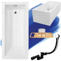 Besco MODERN ligbad 140 x 70 cm wit met baddrager met bamboe badplank