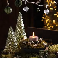 Viana Mini kerstboom met LED verlichting groen goud 28cm