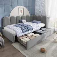 STILVORA Gestoffeerd Bed 90x200 cm – Daybed Met Lattenbodem – Omkeerbare L Vorm – 2 Opberglades – Voor Jeugd Logeerkamer – Fluweel – Zonder matras – Grijs