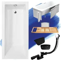 Besco MODERN ligbad 150 x 70 cm wit met styropor ombouw met hoofdsteun met bamboe badplank