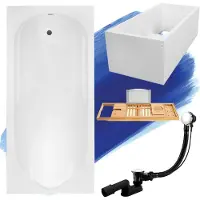 Besco BONA ligbad 150 x 70 cm wit met baddrager met bamboe badplank