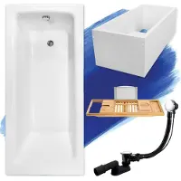 Besco TALIA ligbad 120 x 70 cm wit met baddrager met bamboe badplank