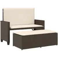 vidaXL Tuinbank met kussens en voetenbank poly rattan bruin