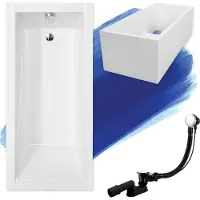 Besco Badkuip, rechthoekig, 130x70 cm, inclusief badkuipdrager, afvoerkit en poten. GRATIS | Complete set 4-in-1. Originele acryl badkuip met sifon | BADLAND MODERN