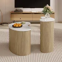 STILVORA Salontafel, set van 2, moderne salontafel met marmerlook en houtnerf, bijzettafel in Scandinavische stijl met flexibel design, multifunctionele salontafel voor woonkamer/kantoor