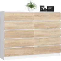 Akord Ladekast K160 met 10 Lades / Furniture Factory / Wit – Sonoma Eik / 160 x 121 x 40 cm