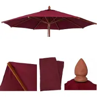 MCW Vervangende hoes voor houten parasol -C57b voor de horeca, parasolhoes, rond Ø 3 m, polyester ~ bordeauxrood