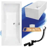 Besco QUADRO ligbad 180 x 80 cm wit met baddrager met bamboe badplank