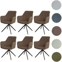 Mendler Set van 6 eetkamerstoelen HWC-L80, keukenstoel, gestoffeerde stoel, stoel met armleuningen, draaibaar, metaal, stof/textiel, bruin