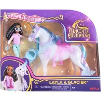 Unicorn Academy , Layla & Glacier Vriendschap Set met Doorzichtige Zadel & 2 Kracht Accessoires