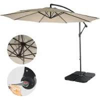Mendler Ampelscherm Acerra, zonnescherm, diameter 3 meter, kantelbaar, polyester/staal, 11 kg, crème kleur, inclusief standaard