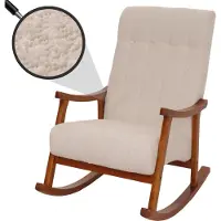 Mendler Schommelstoel -K10, relaxstoel, hout MVG stof/textiel bouclé (450 g/m²) ~ beige, frame in walnootlook