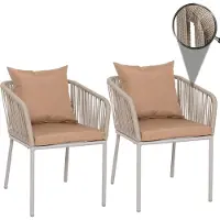 Mendler Set van 2 tuinstoelen -N41, armleuning voor buiten, weerbestendig aluminium touwvlechtwerk Touw ~ grijs kussen taupe