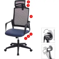 Mendler Kantoel HWC-J52, draaistoel, bureaustoel, ergonomische hoofdbekleding, kunstleer blauw-grijs