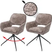 Mendler Set van 2 eetkamerstoelen -N74, keukenstoel, draaibaar met Auto-Return, chenille (490 g/m²) ~ bruin