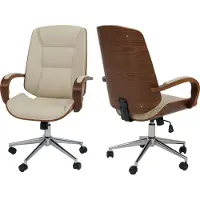 Mendler Bureaustoel -O83, draaistoel directiestoel, kunstleer (280 g/m²) gebogen hout MVG-gecertificeerd walnootlook ~ crème
