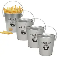 Gerimport Patat serveer emmertje - 4x - frites - zilver - metaal - 10 x 10 cm - serveren