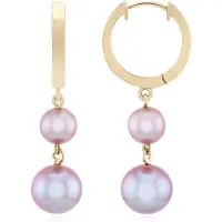 Cavill - Oorbellen - 925 Sterling Zilver Verguld - Paarse Ming Parel Rond 9,5 en 7 mm - Elegante 38 mm Oorstekers voor Dames en Feest