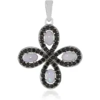 Cavill - Zilveren Hanger 925 Sterling Zilver Geplatineerd - Australische Opaal 0 59 ct en Zwarte Spinel 0 56 ct - Elegante Ovale Cabochon 31x23 mm