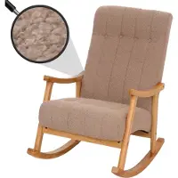 Mendler Schommelstoel -K10, relaxfauteuil, hout MVG stof/textiel bouclé (450 g/m²) ~ taupe, frame naturel