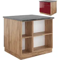 Vicco Fame-Line Keukeneiland – 90 cm met lade, zonder werkblad Bordeaux hoogglans/gouden eik
