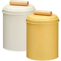 Excellent houseware Voorraadpotten set - 2x - koekjes bewaarblik - 14 x 20 cm - metaal - wit / geel