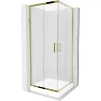 Mexen Rio vierkante douchecabine 70 x 70 , matglas, goud + Rio douchebak, wit - 860-070-070-50-30-4510