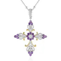 Cavill - 925 Sterling Zilver Halsketting – Zambia Amethist 1 13 ct & Cambodja Zirkoon 0 46 ct – Verstelbare Kruishanger