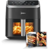 Midea airfryer MF-CY55K - Heteluchtfriteuse - 5L Inhoud - HeatXpress Technologie - Energie- en Tijdsbesparing met 7 Voorinstellingen - Kijkvenster & Licht - Antiaanbaklaag - Zwart
