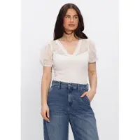 Rosemunde Dames Tops & T-shirts Beatha Full Lace V-neck T-shirt - Creme - Maat XS