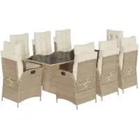 vidaXL 9-delige tuinset met kussens, beige, van polyrotan
