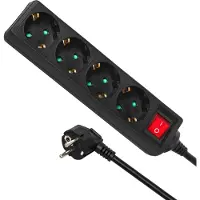 Macleans MCE194G - Stekkerdoos 4-voudig met randaarde - 5 m snoer verlengsnoer - zwart
