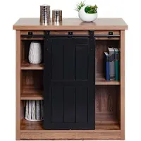 MCW Ladekast -K75, kastplank, schuifdeur 5 opbergvakken, houtlook industrieel metaal 84x80x40cm ~ bruin
